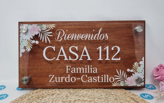COD. 402 - Letrero Personalizado para Número de Casa o Apartamento - Madera, Acrílico y Acero Inoxidable Largo