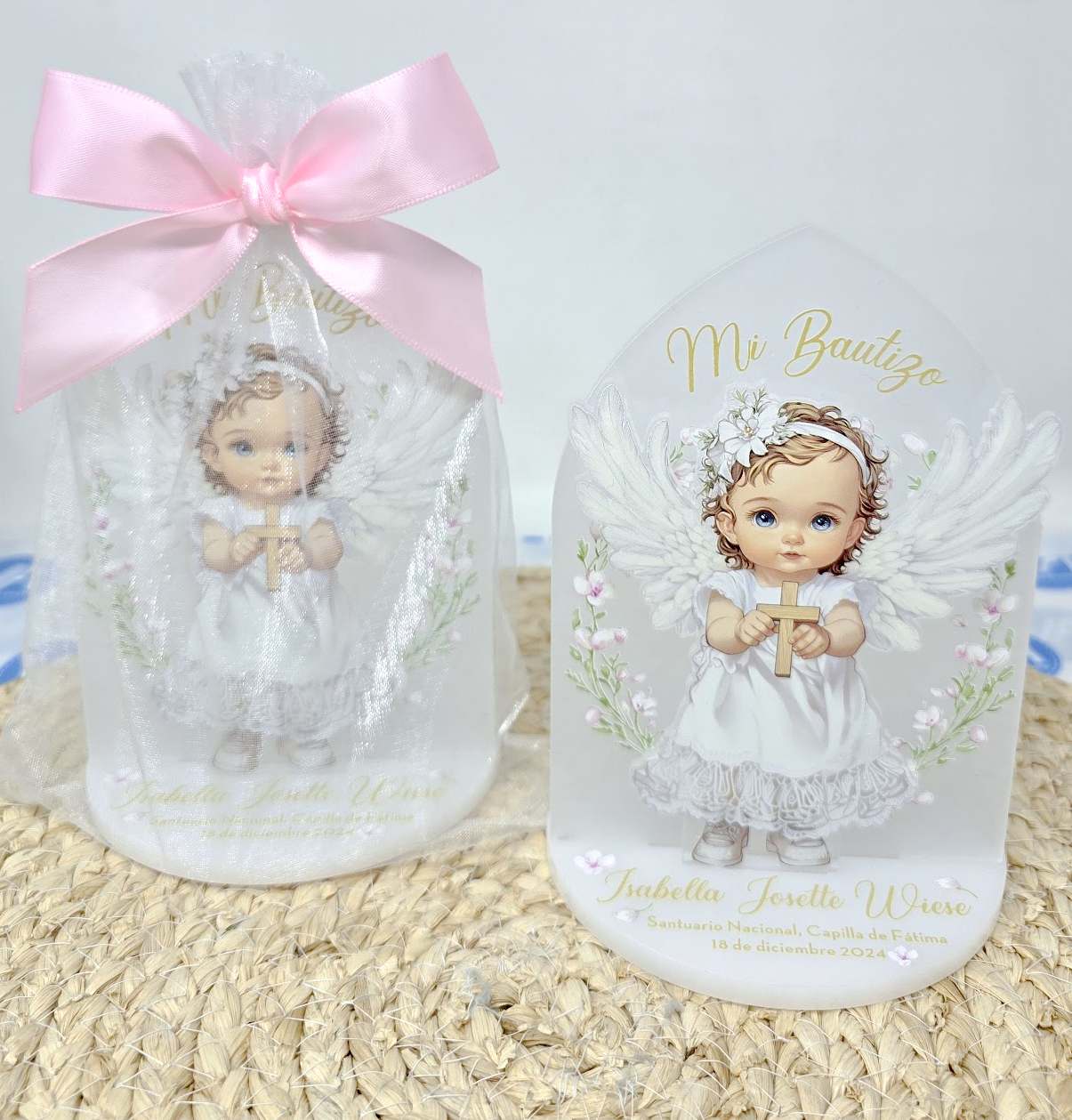 COD. 102 - Recordatorios de bautizo - Angelitos Personalizable en Acrílico con Base