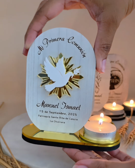 COD. 130 - Recordatorio Candelabro Minimalista Detalles Dorados