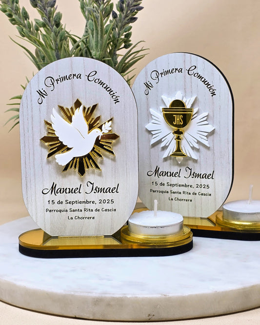 COD. 130 - Recordatorio Candelabro Minimalista Detalles Dorados