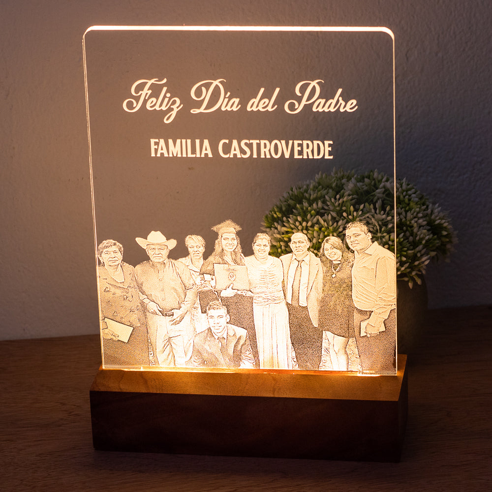 COD. 407 - Lámpara LED Personalizada con Foto - Base de Madera Sólida - Grabado Láser en Acrílico