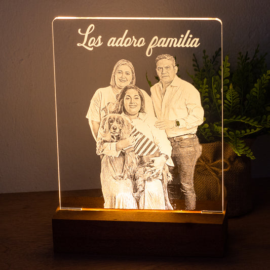 COD. 407 - Lámpara LED Personalizada con Foto - Base de Madera Sólida - Grabado Láser en Acrílico