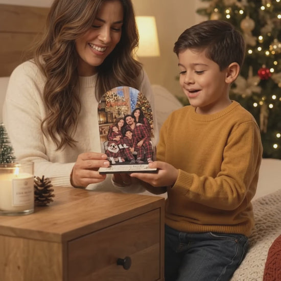 Foto 3D de Navidad con base personalizada y mensaje grabado